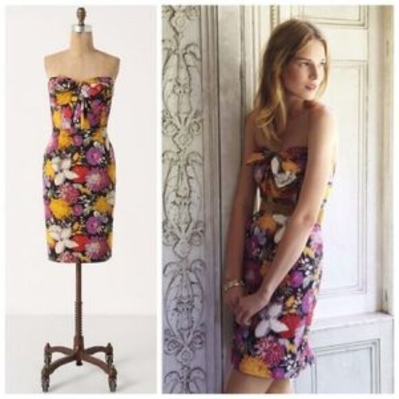 Anthropologie Moulinette Soeurs Tropica Floral Jacquard Strapless Mini Dress 0